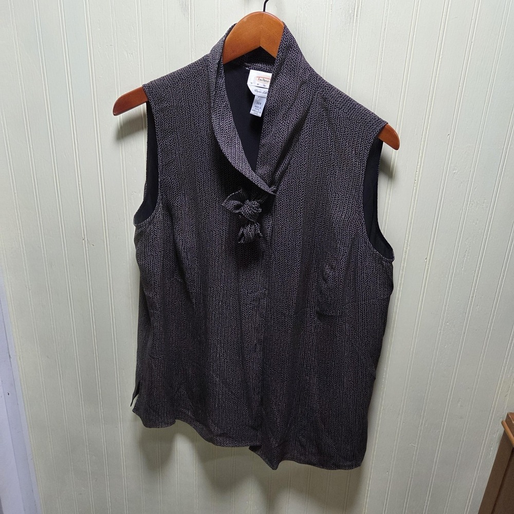 Talbots Vest Womens Plus 14W Black Silk Tweed Toggle Collared Lined Pockets